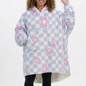 NWT The Comfy Original Flower Checkered Wearable Blanket Sherpa Hoodie Oversized
